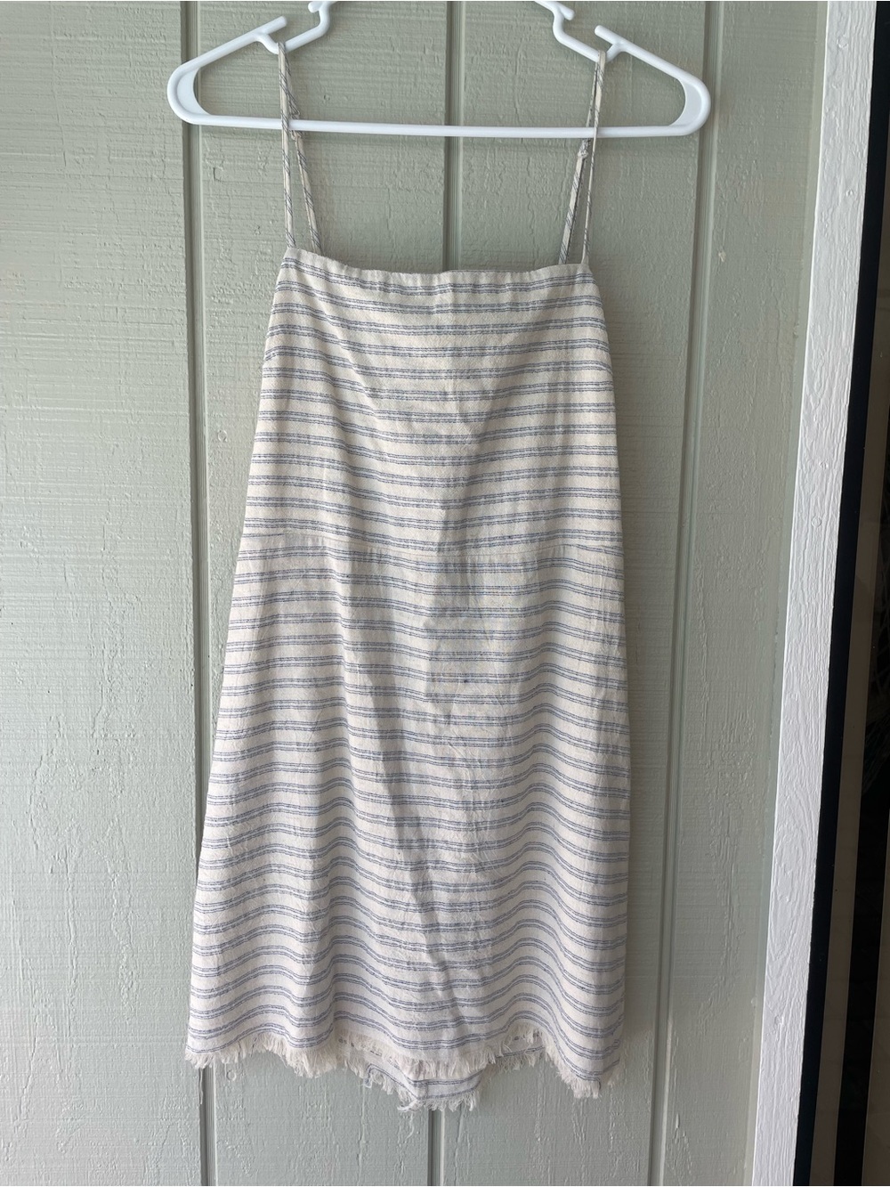 Cream and Light Blue Striped Midi Dress